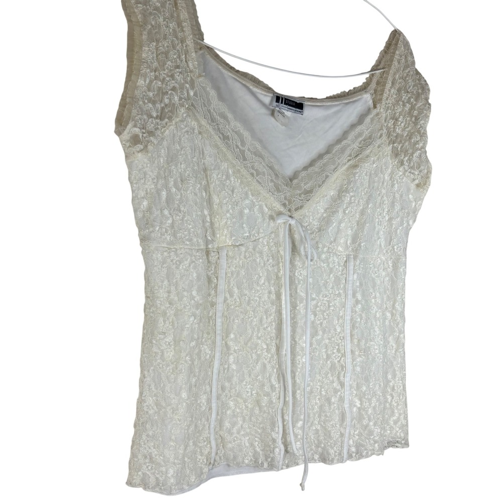 Jessica London Lace Top Womens X Cream Ivory Corset Style Tie Front Blouse